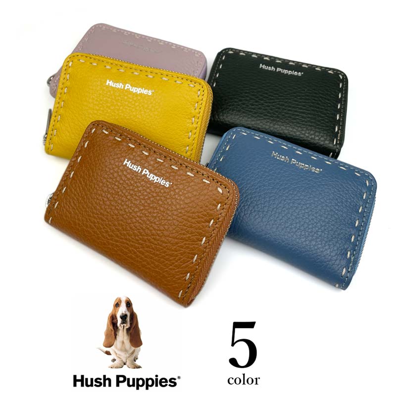 全4色　Hush Puppies ハッシュパピー リアルレザー ラウンドファスナー コインケース 小銭入れ