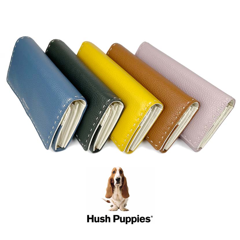 全5色　Hush Puppies ハッシュパピー リアルレザー ステッチデザイン かぶせ 長財布 ロングウォレット