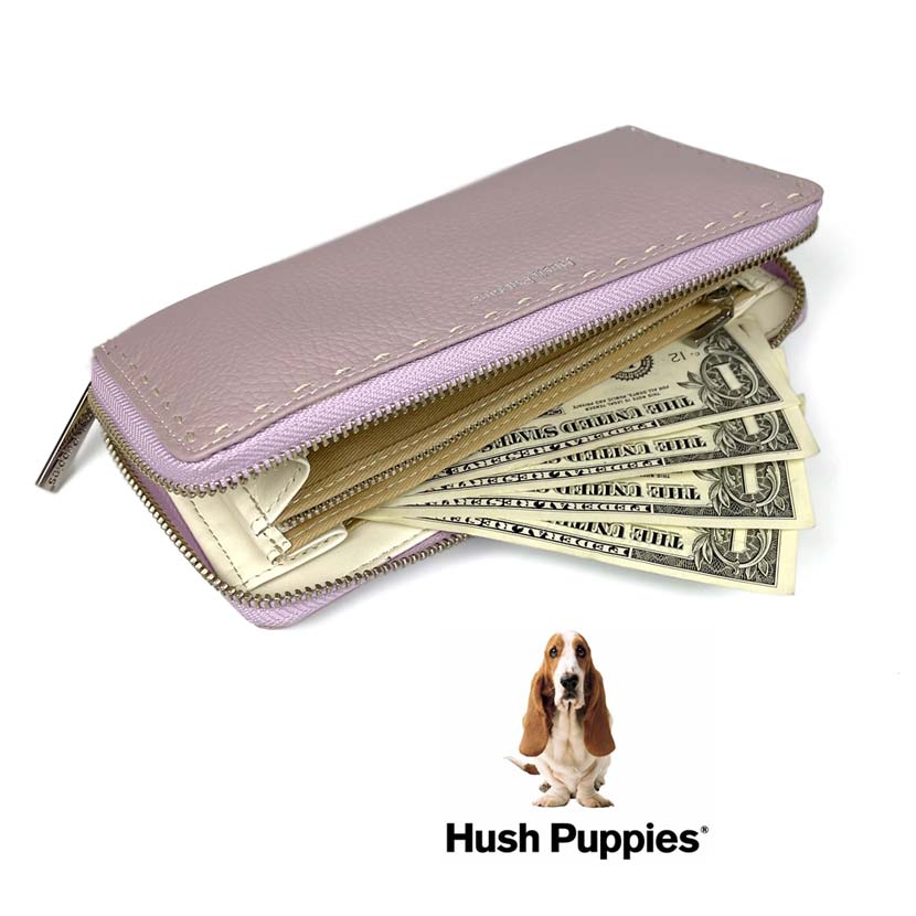 全5色　Hush Puppies ハッシュパピー リアルレザー ステッチデザイン ラウンドファスナー  長財布