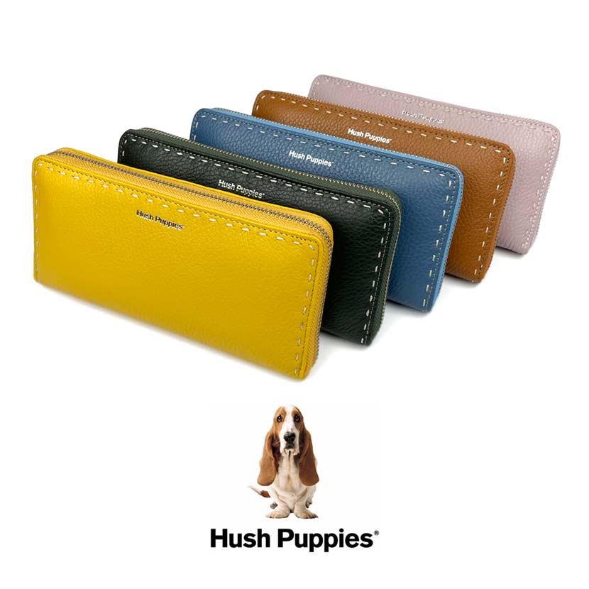 全5色　Hush Puppies ハッシュパピー リアルレザー ステッチデザイン ラウンドファスナー  長財布