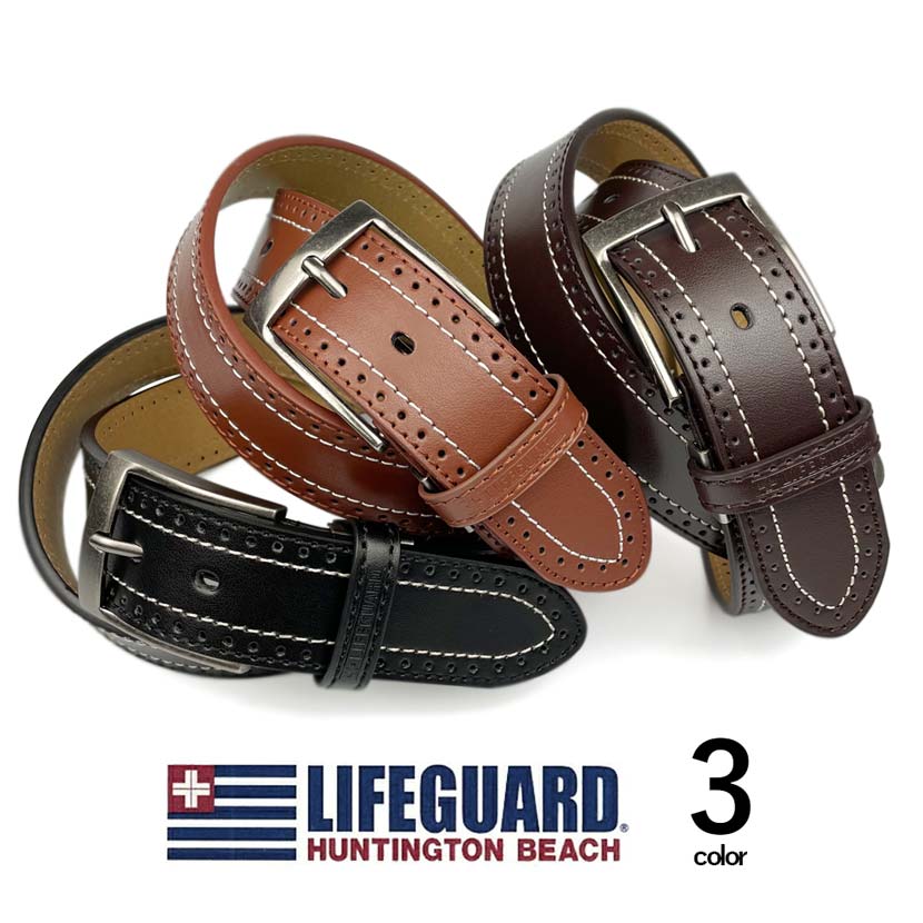 All 3 colors LIFEGUARD USA Lifeguard Real Leather Punching &amp; Stitching Belt