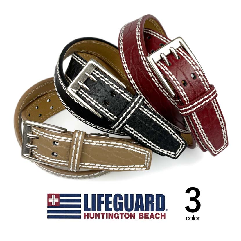 All 3 colors LIFEGUARD USA Lifeguard Real Leather W Pin &amp; Stitch &amp; Embossed Belt