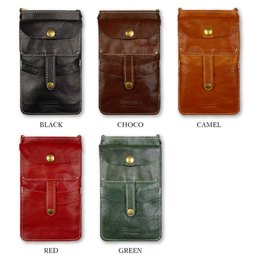 All 5 colors LIBERO Made in Japan Luxury Himeji Leather Stitch Design Smartphone Shoulder