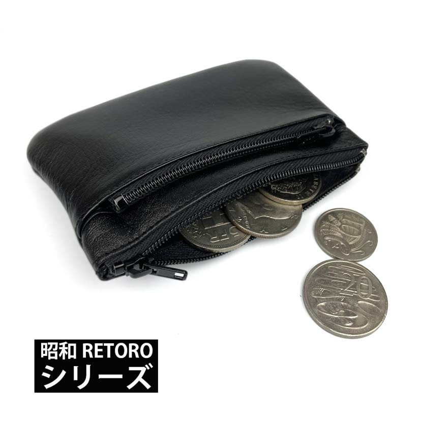 All 2 colors Showa RETORO series Made in Japan Genuine leather Belt loop/W zipper Coin purse Coin case