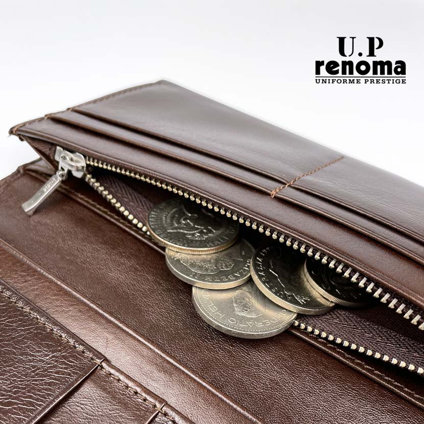 全3色　U.P renoma ユーピーレノマ リアルレザーステッチデザインかぶせ ロングウォレット長財布