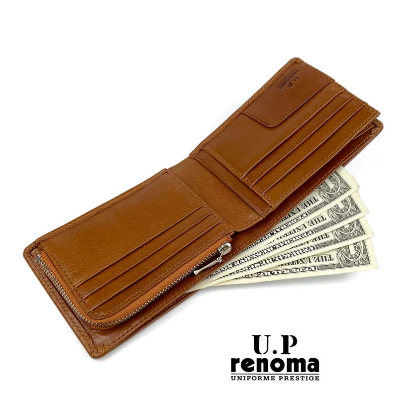 All 3 colors UP renoma Real leather L-shaped zipper bifold wallet short wallet