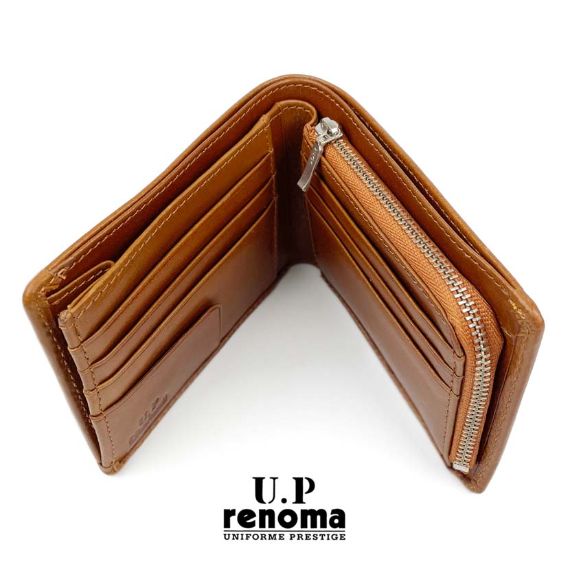 All 3 colors UP renoma Real leather L-shaped zipper bifold wallet short wallet