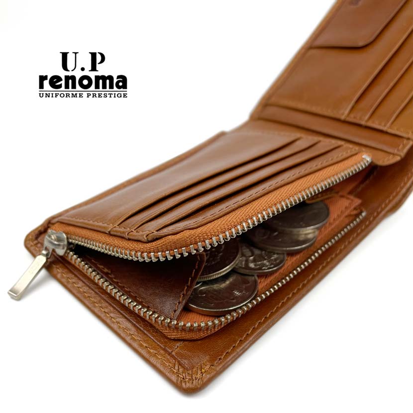 All 3 colors UP renoma Real leather L-shaped zipper bifold wallet short wallet