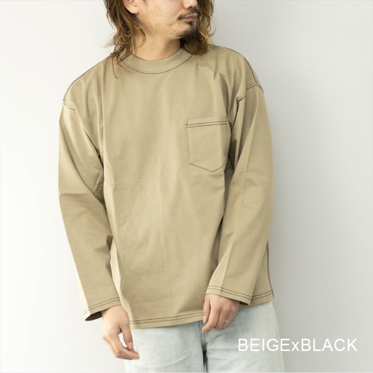 Big T-shirt for women, long sleeve, heavy weight, with pockets, color stitching, big silhouette, streetwear