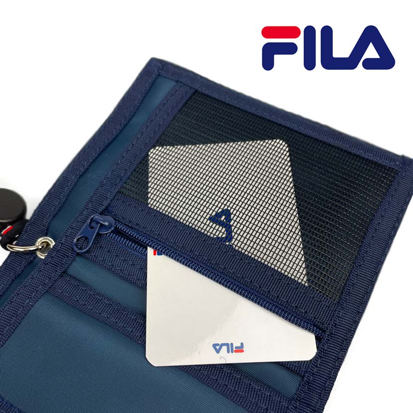 全3色 FILA（フィラ） トリコロールカラー ロゴ デザイン 二つ折り ナイロン財布