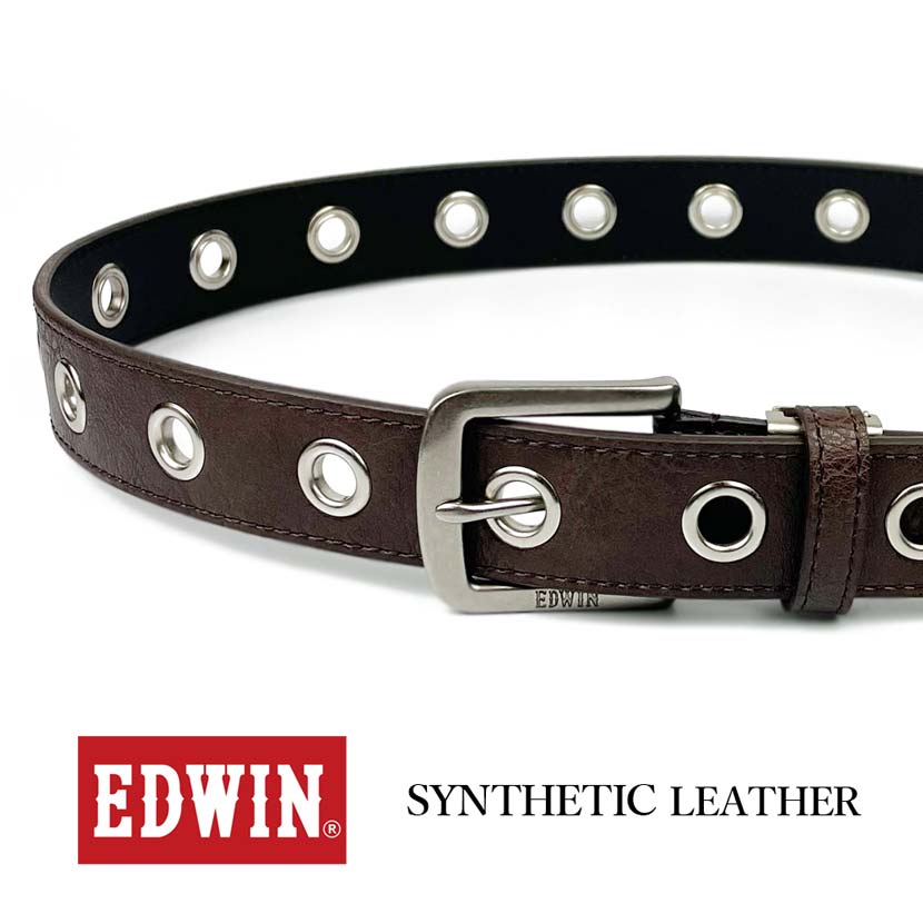 [5 colors in total] EDWIN ring eyelet design leather belt long size