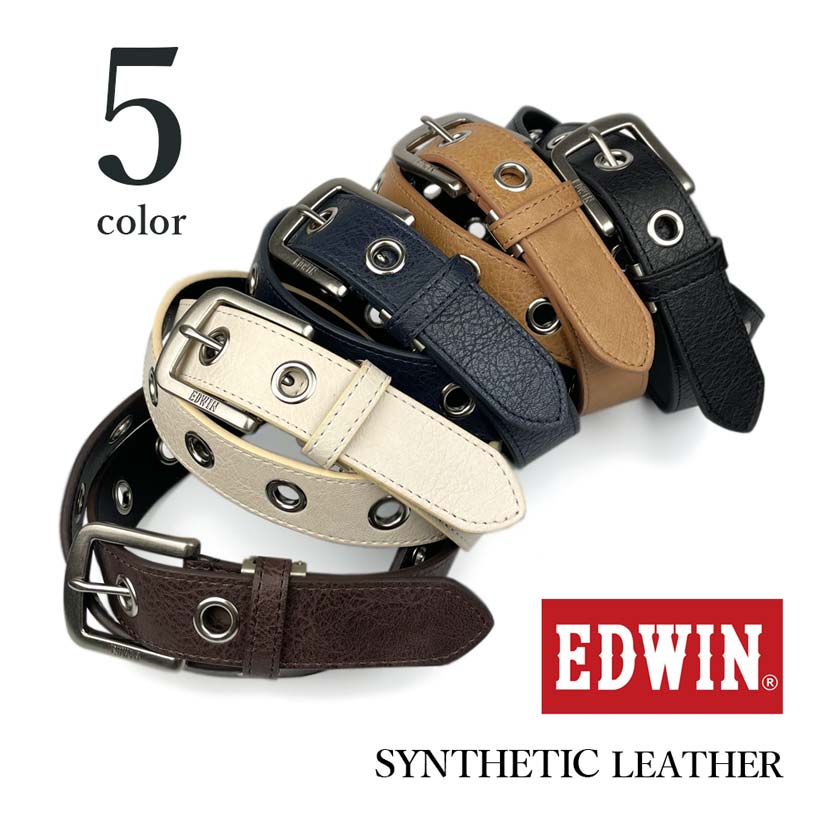 [5 colors in total] EDWIN ring eyelet design leather belt long size