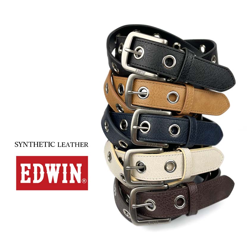 [5 colors in total] EDWIN ring eyelet design leather belt long size