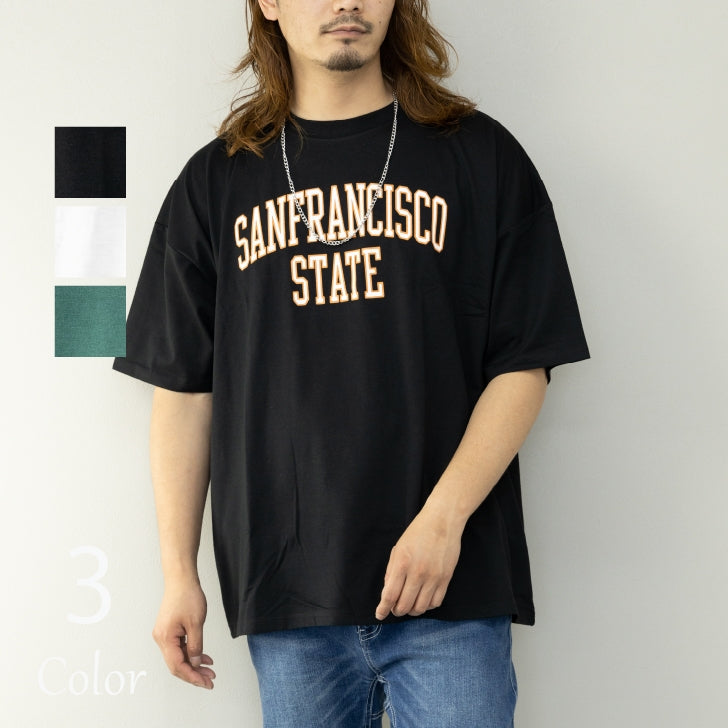 Tシャツ メンズ 半袖 カレッジロゴプリント ネックレス付 ビッグシルエット ビッグTシャツ