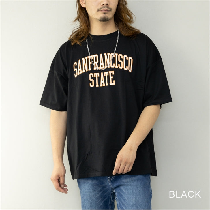 Tシャツ メンズ 半袖 カレッジロゴプリント ネックレス付 ビッグシルエット ビッグTシャツ