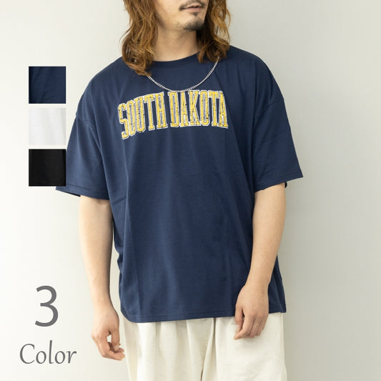 Tシャツ メンズ 半袖 カレッジロゴプリント ネックレス付 ビッグシルエット ビッグTシャツ