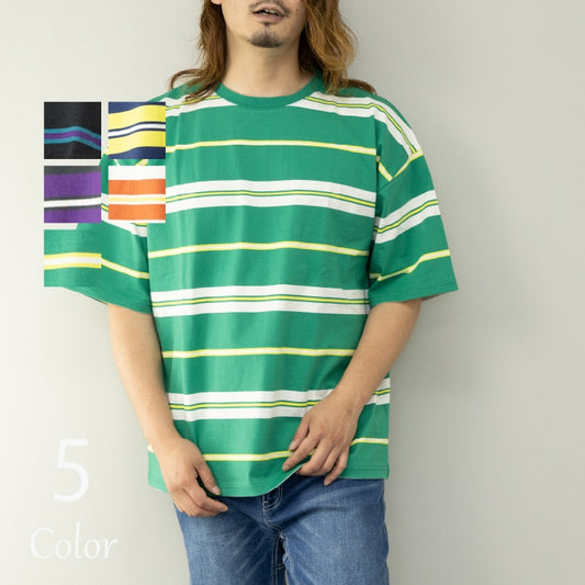 Men's short sleeve striped pattern big silhouette crew neck 100% cotton striped T-shirt