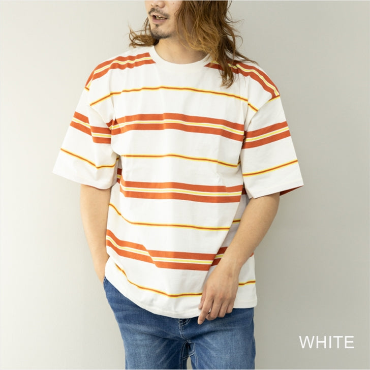 Tシャツ メンズ 半袖 ボーダー柄 ビッグシルエット クルーネック コットン100% ボーダーTシャツ