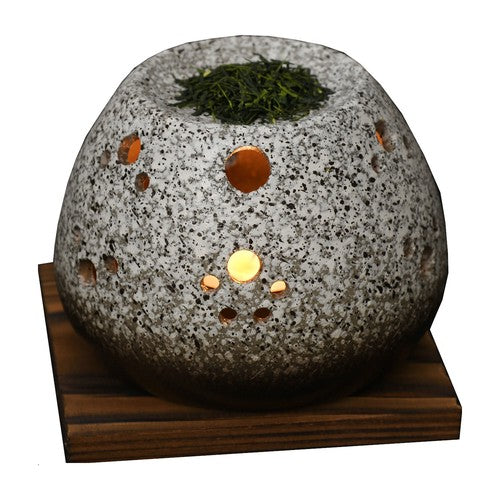 Tokoname ware stone style tea incense burner with floor plate