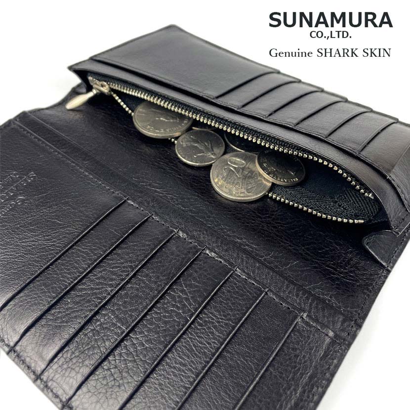 [2 colors] SUNAMURA Made in Japan Luxury Shark Leather Slim Long Wallet Long Wallet Shark Leather