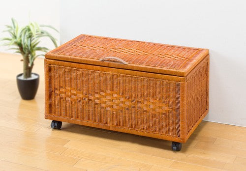 Natural rattan storage box with casters