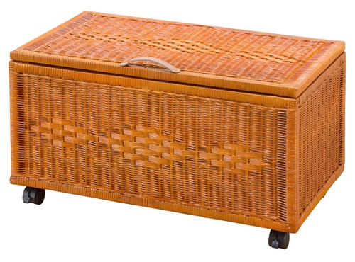 Natural rattan storage box with casters