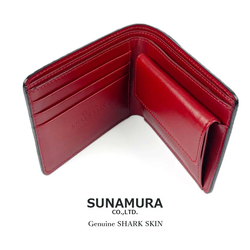 【全2色】SUNAMURA 砂村 日本製 高級 シャークレザー 二つ折り財布 ショートウオレット 鮫革