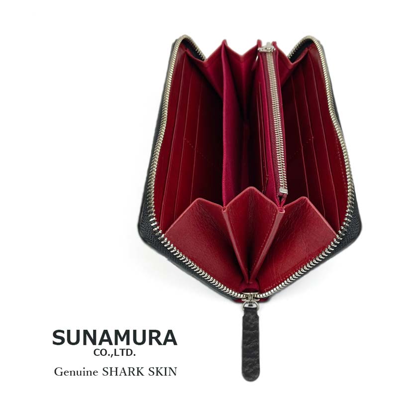 [2 colors] SUNAMURA Made in Japan Luxury Shark Leather Round Zipper Long Wallet Long Wallet Shark Leather