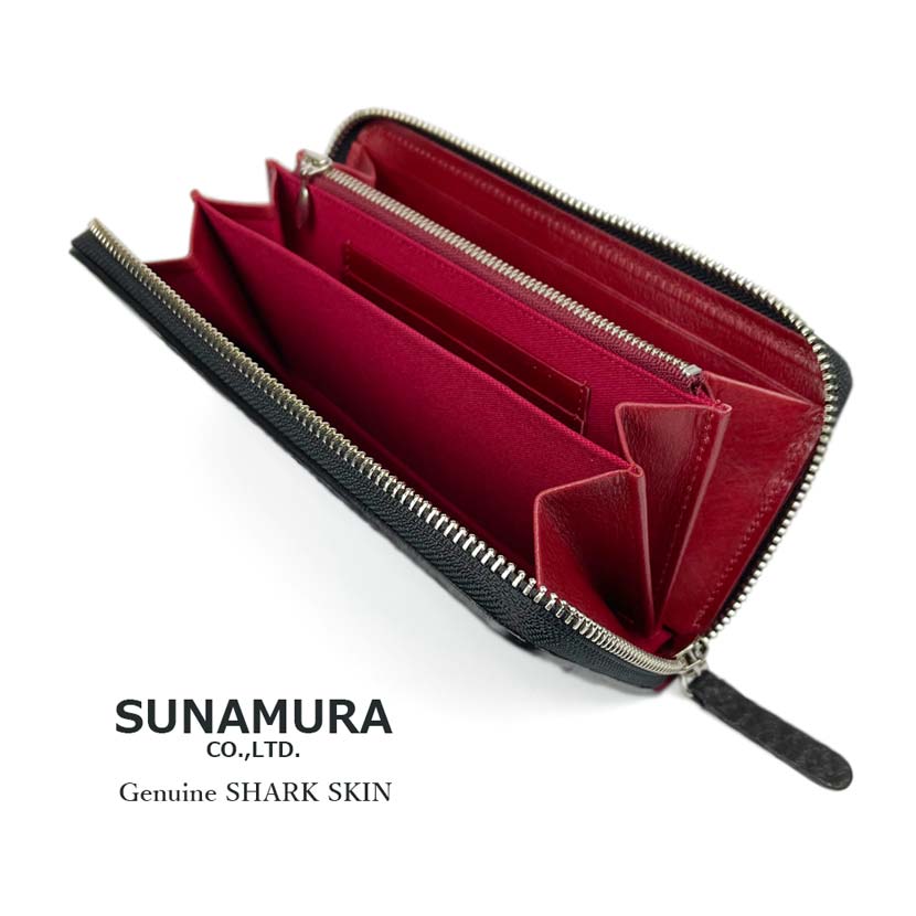 [2 colors] SUNAMURA Made in Japan Luxury Shark Leather Round Zipper Long Wallet Long Wallet Shark Leather