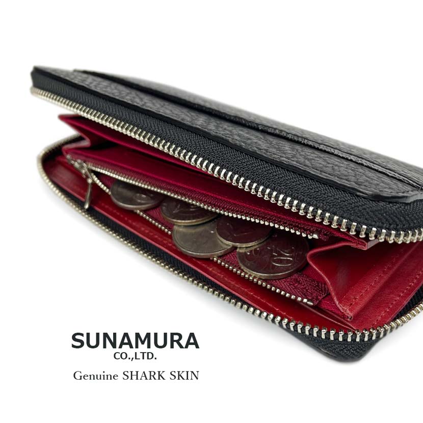 [2 colors] SUNAMURA Made in Japan Luxury Shark Leather Round Zipper Long Wallet Long Wallet Shark Leather