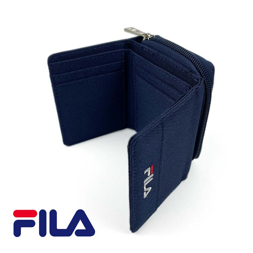 全2色 FILA（フィラ） ロゴ刺繍 デザイン ナイロン 三つ折り ミニ財布