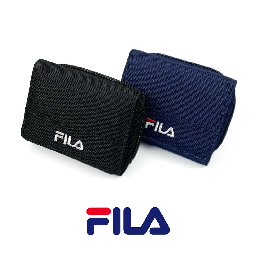 全2色 FILA（フィラ） ロゴ刺繍 デザイン ナイロン 三つ折り ミニ財布