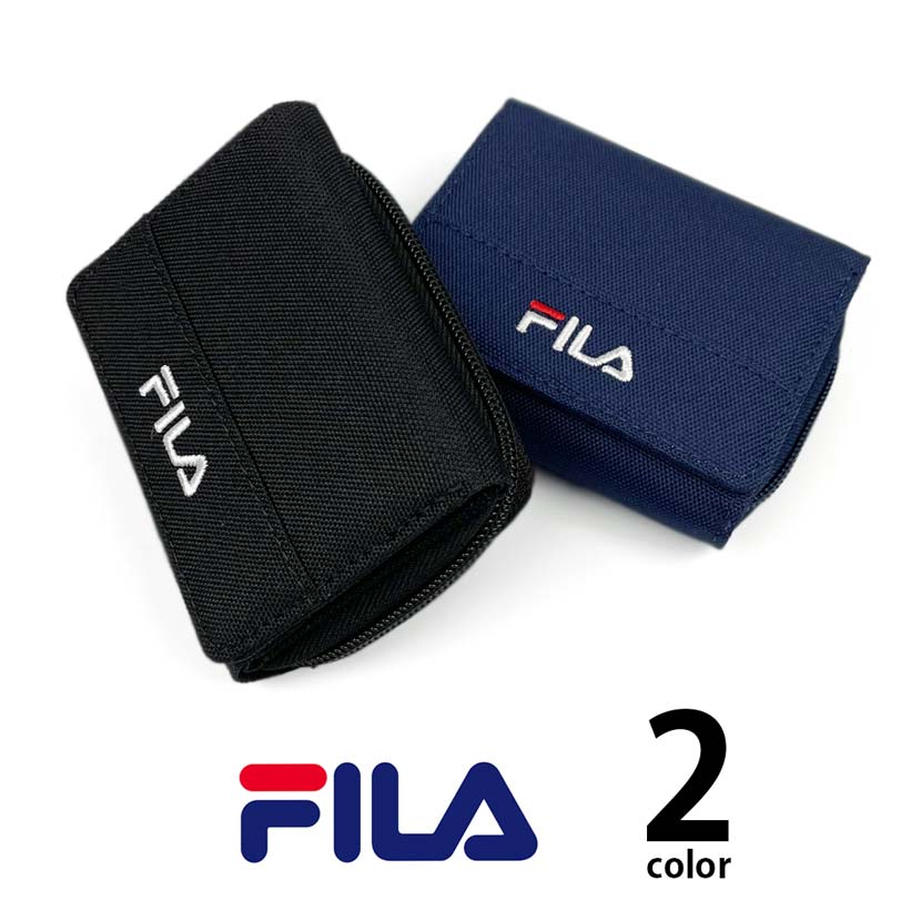 全2色 FILA（フィラ） ロゴ刺繍 デザイン ナイロン 三つ折り ミニ財布