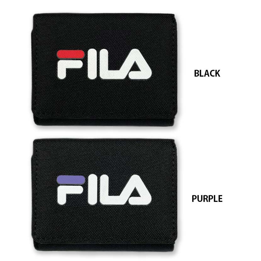 全2色 FILA（フィラ） ロゴプリント デザイン ナイロン 三つ折り ミニ財布