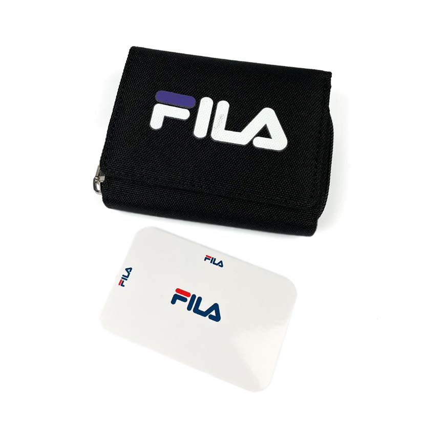 全2色 FILA（フィラ） ロゴプリント デザイン ナイロン 三つ折り ミニ財布