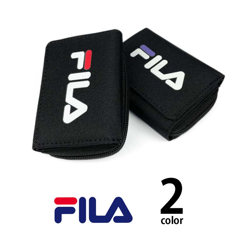 全2色 FILA（フィラ） ロゴプリント デザイン ナイロン 三つ折り ミニ財布