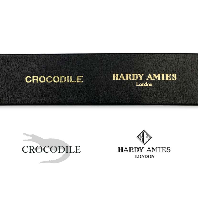 HARDY AMIES ハーディエイミス 日本製 クロコダイルレザー 穴なしフィットバックル ベルト