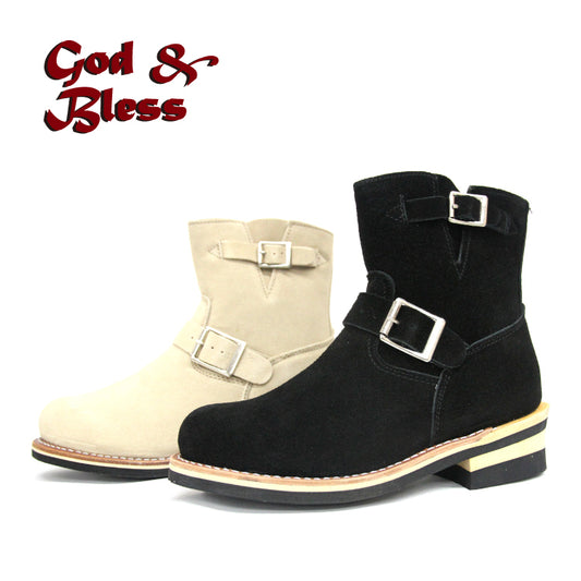 [God&amp;Bless] [Genuine Leather] Goodyear welted suede material ☆ Authentic short engineer boots GB-9808