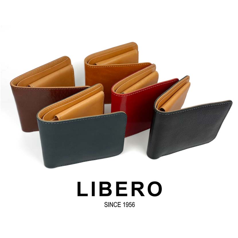 全5色　LIBERO リベロ 日本製 高級栃木レザー ステッチデザイン 二つ折財布