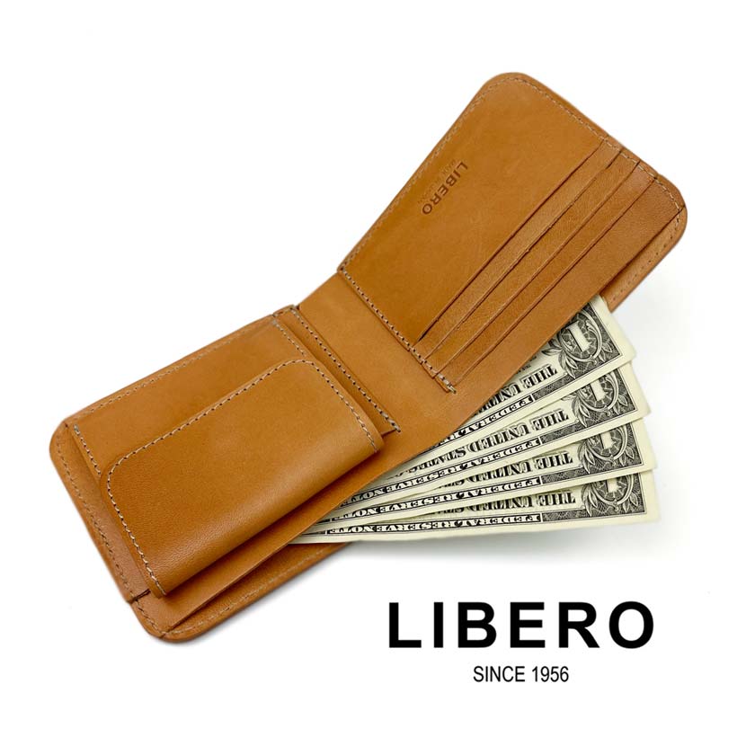 全5色　LIBERO リベロ 日本製 高級栃木レザー ステッチデザイン 二つ折財布