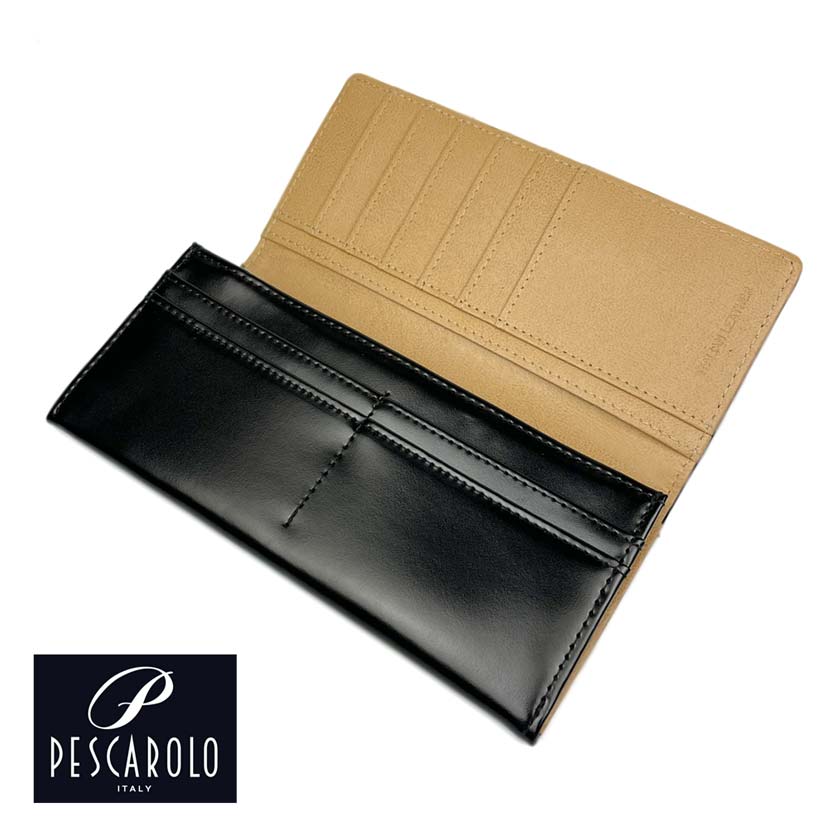 All 2 colors PESCAROLO Italian leather slim bi-fold long wallet long wallet