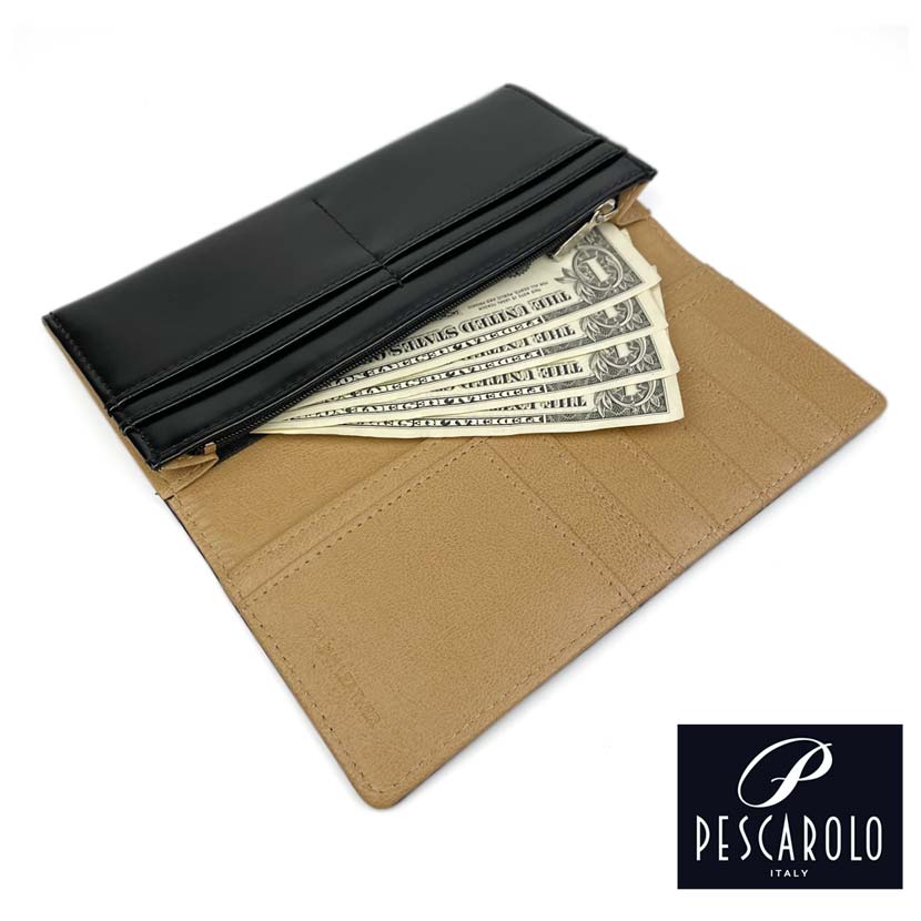 All 2 colors PESCAROLO Italian leather slim bi-fold long wallet long wallet