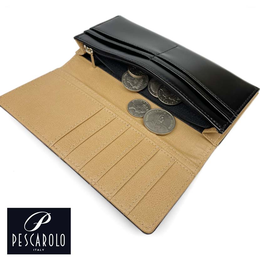 All 2 colors PESCAROLO Italian leather slim bi-fold long wallet long wallet