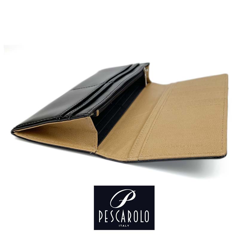 All 2 colors PESCAROLO Italian leather slim bi-fold long wallet long wallet