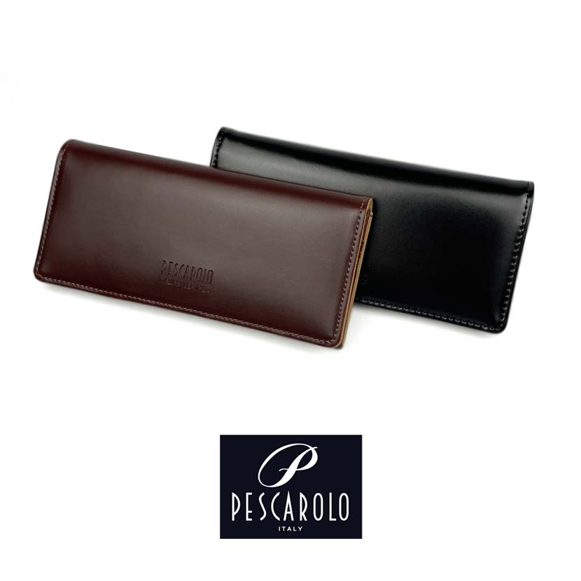 All 2 colors PESCAROLO Italian leather slim bi-fold long wallet long wallet