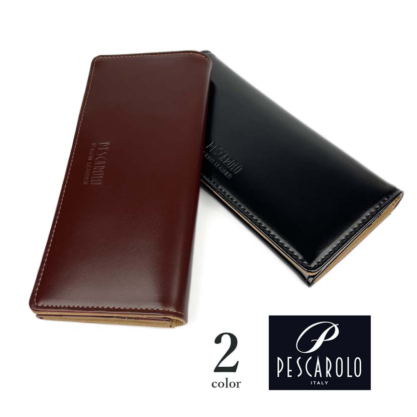 All 2 colors PESCAROLO Italian leather slim bi-fold long wallet long wallet