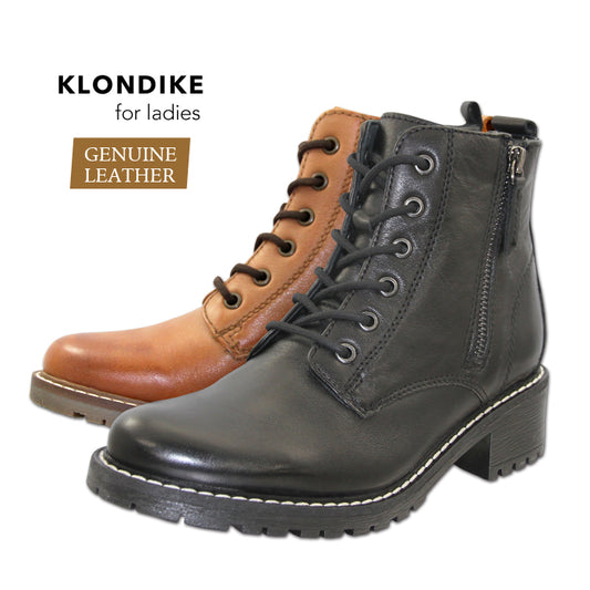 [KLONDIKE] [Genuine leather] Double zipper 6-hole lace-up boots 28818