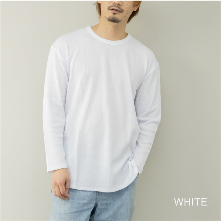 長袖Tシャツ メンズ ロング丈 ワッフル サーマル ロングTシャツ サーマルTシャツ カットソー レイヤード