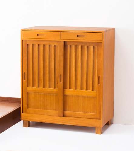 Natural wood Japanese style sliding door shoe box 2 doors 3 doors