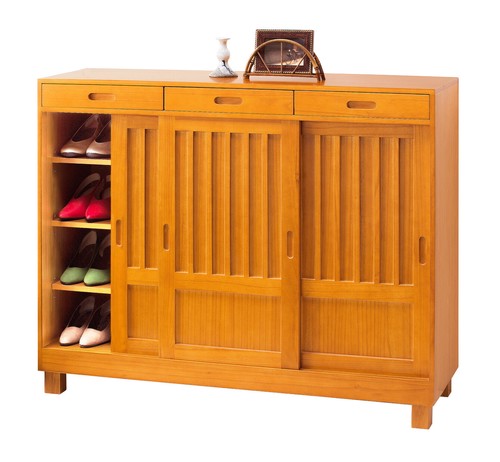 Natural wood Japanese style sliding door shoe box 2 doors 3 doors